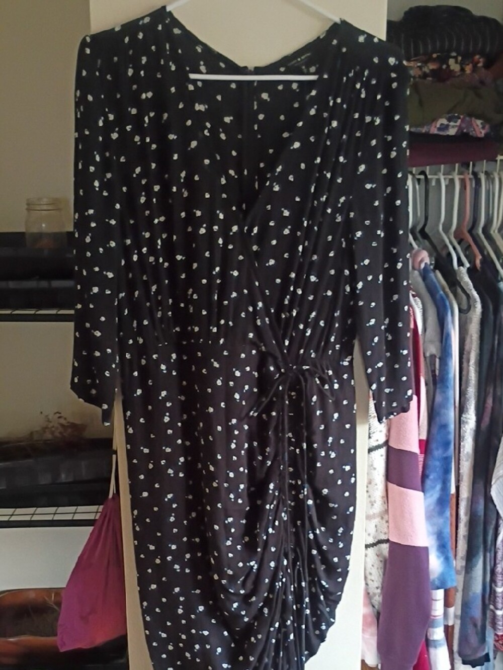 Lucky Brand Black Sweater Dress with White Dash Print